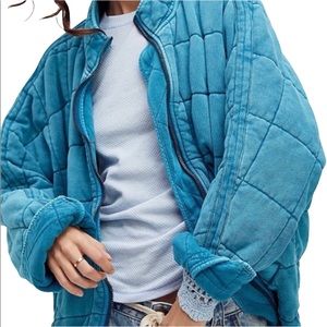 Free People Teal Quilted Bomber Jacket